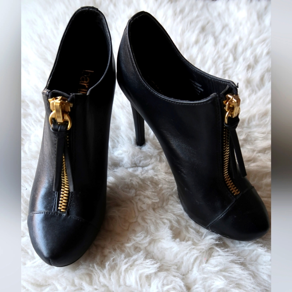Black Leather Heel Ankle Booties